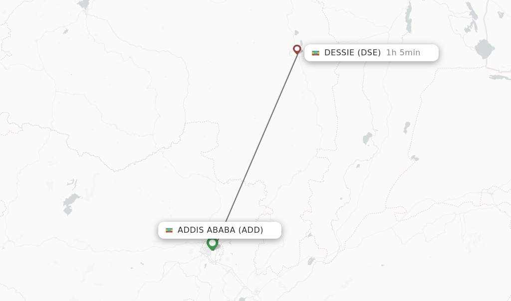 Flights from Addis Ababa to Dessie route map