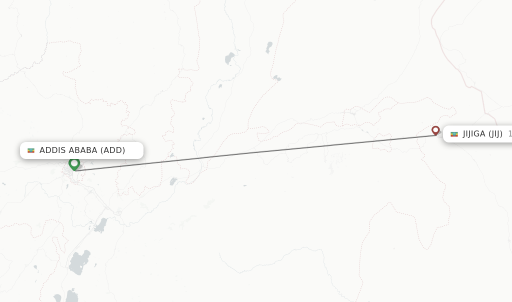 Flights from Addis Ababa to Jijiga route map