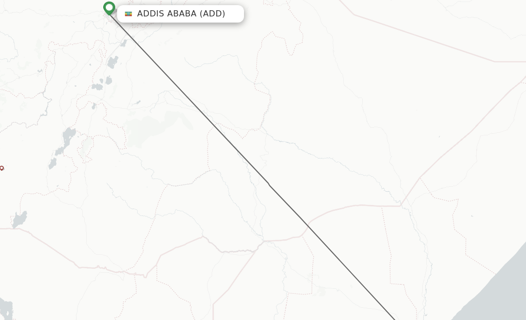 Flights from Addis Ababa to Mogadishu route map