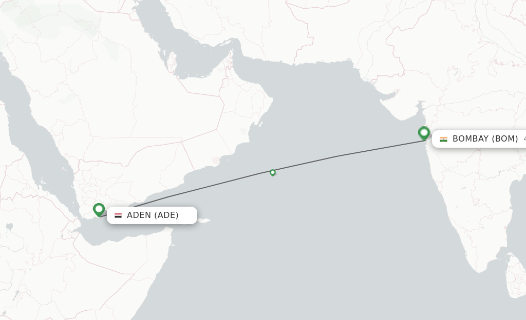 Flights from Aden to Mumbai route map