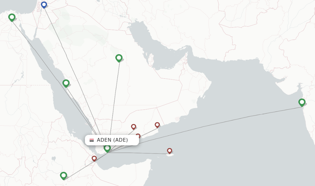 Route map with flights from Aden with Yemenia