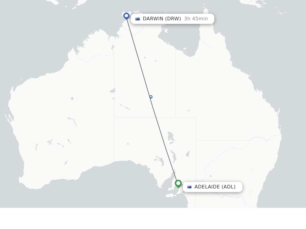 Flights from Adelaide to Darwin route map