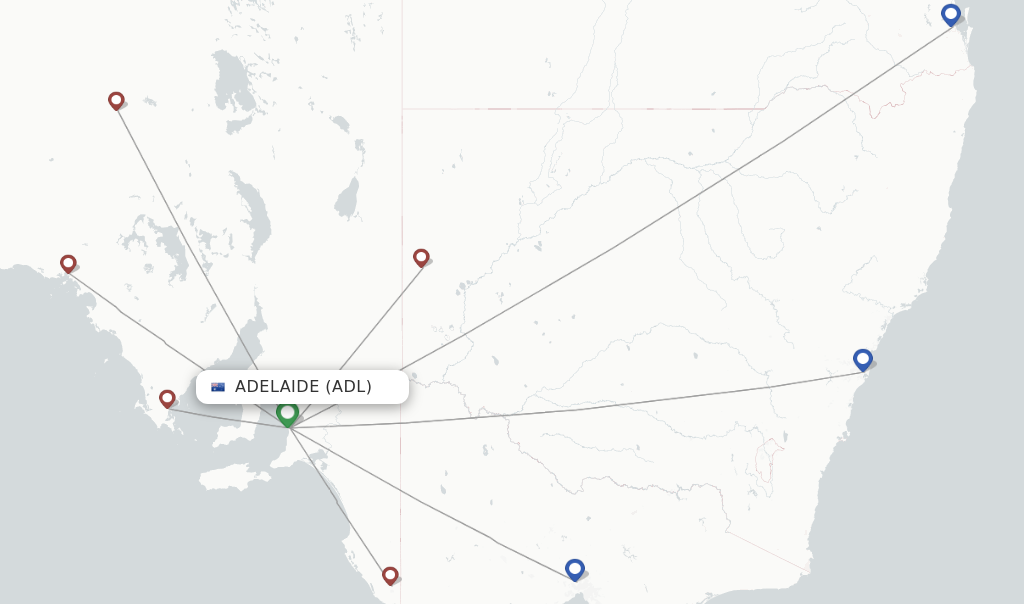 Route map with flights from Adelaide with Rex