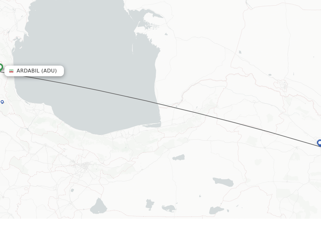 Flights from Mashad to Ardabil route map