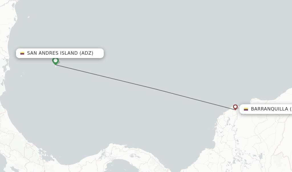 Flights from San Andres Island to Barranquilla route map