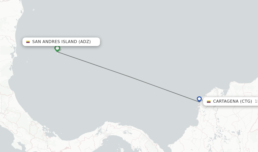 Flights from San Andres Island to Cartagena route map