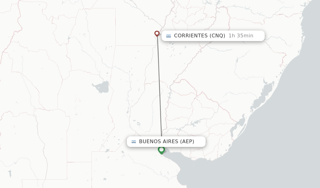 Flights from Buenos Aires to Corrientes route map