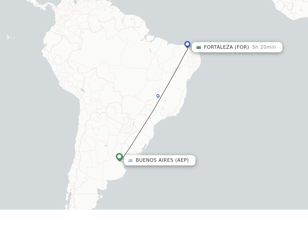Flights from Buenos Aires to Fortaleza route map
