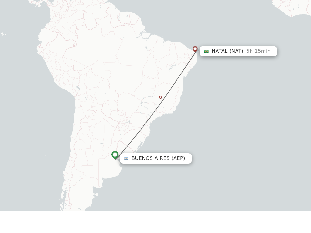 Flights from Buenos Aires to Natal route map