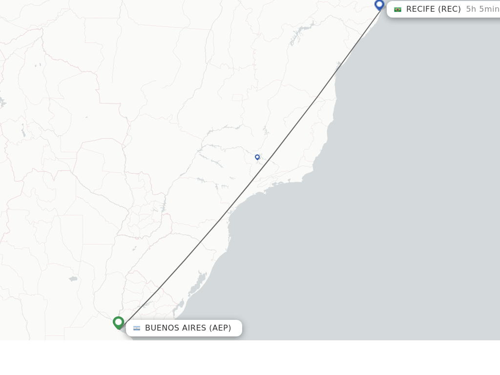 Flights from Buenos Aires to Recife route map