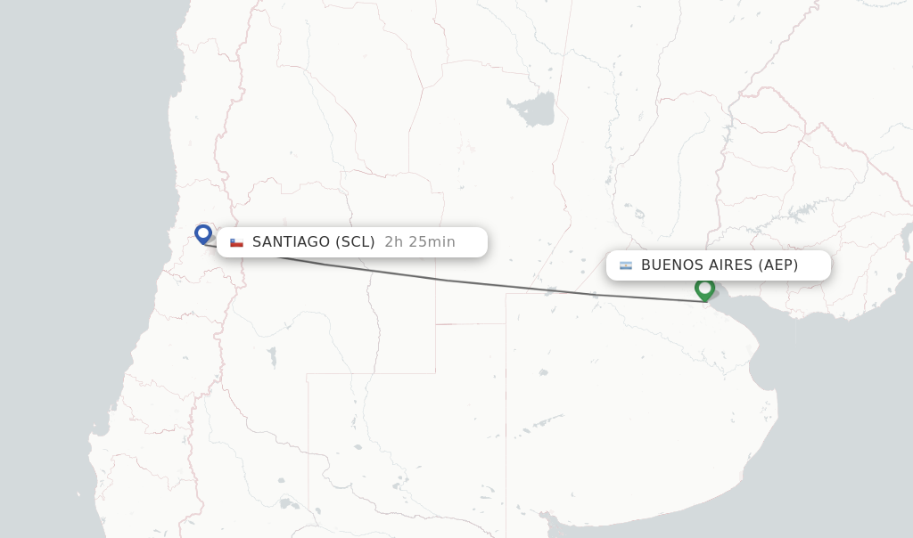 Flights from Buenos Aires to Santiago route map