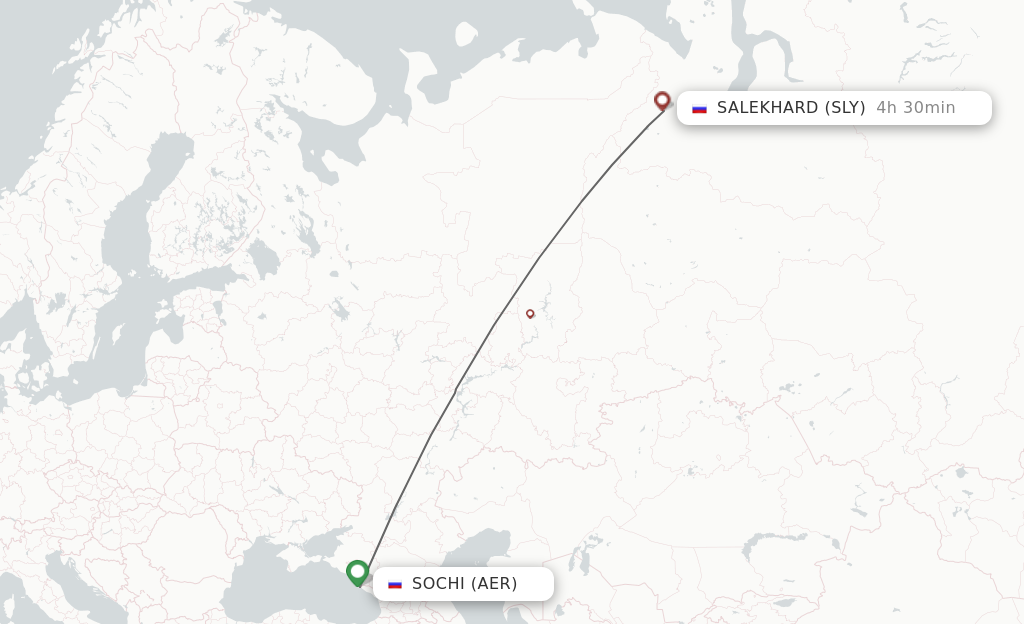 Flights from Adler/Sochi to Salekhard route map