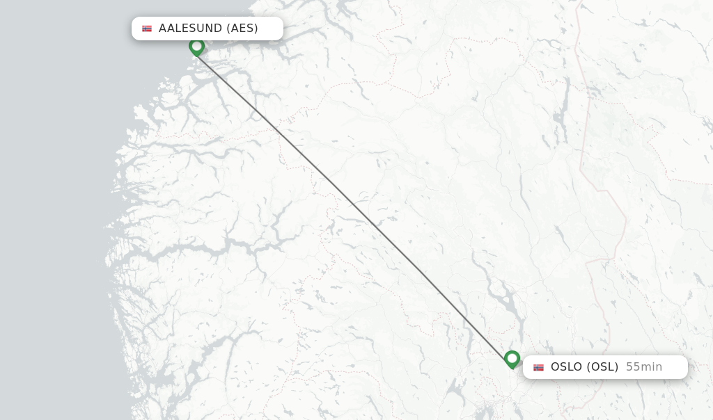Flights from Aalesund to Oslo route map
