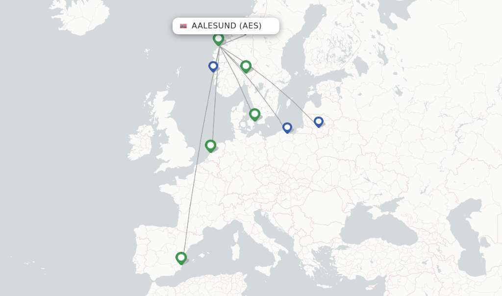 Flights from Aalesund to London route map