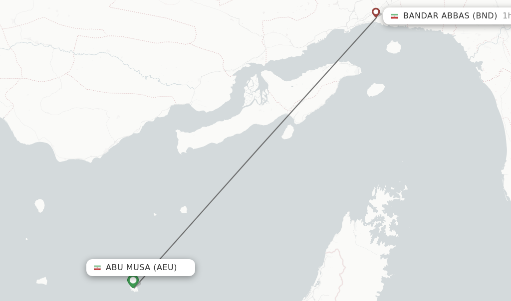 Flights from Abu Musa to Bandar Abbas route map