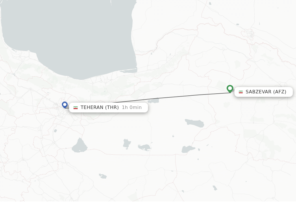 Flights from Tehran to Sabzevar route map