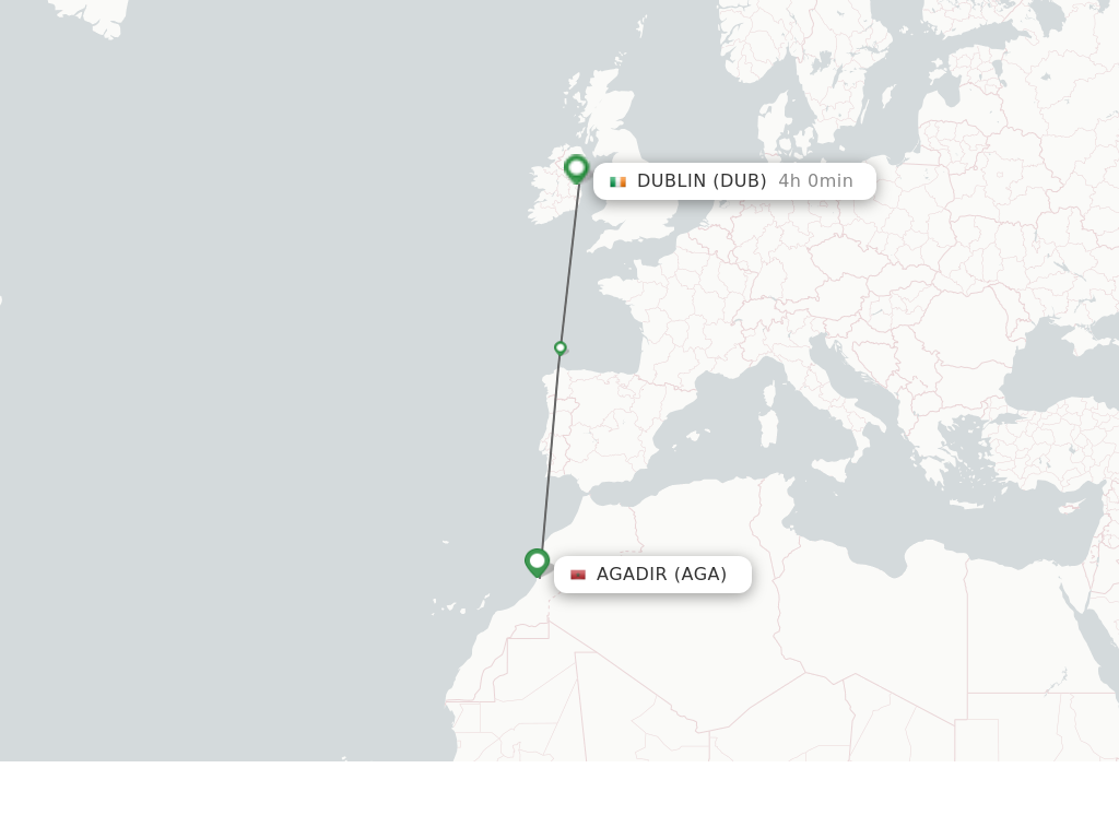 Flights from Agadir to Dublin route map