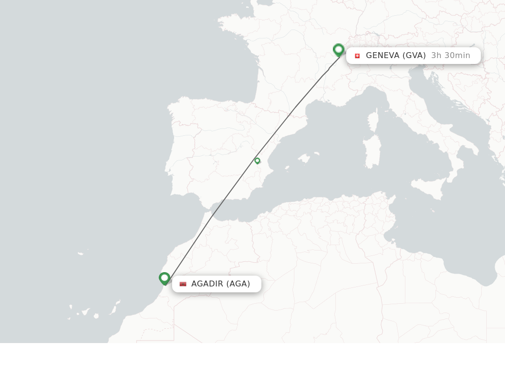 Flights from Agadir to Geneva route map