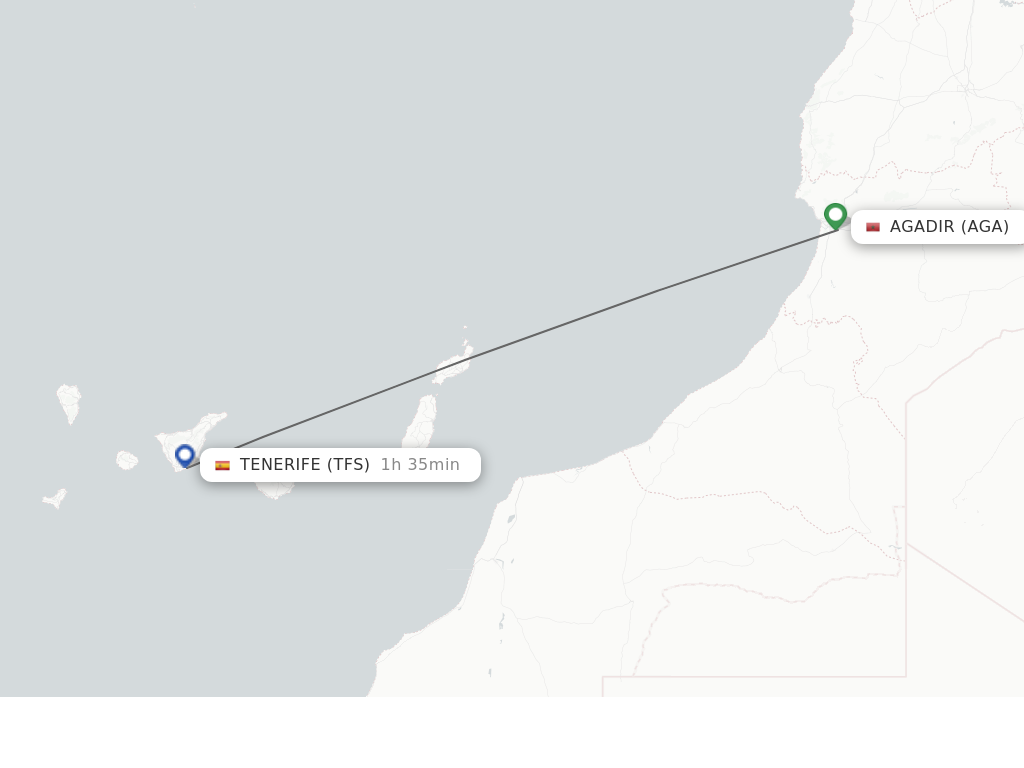Flights from Agadir to Tenerife route map