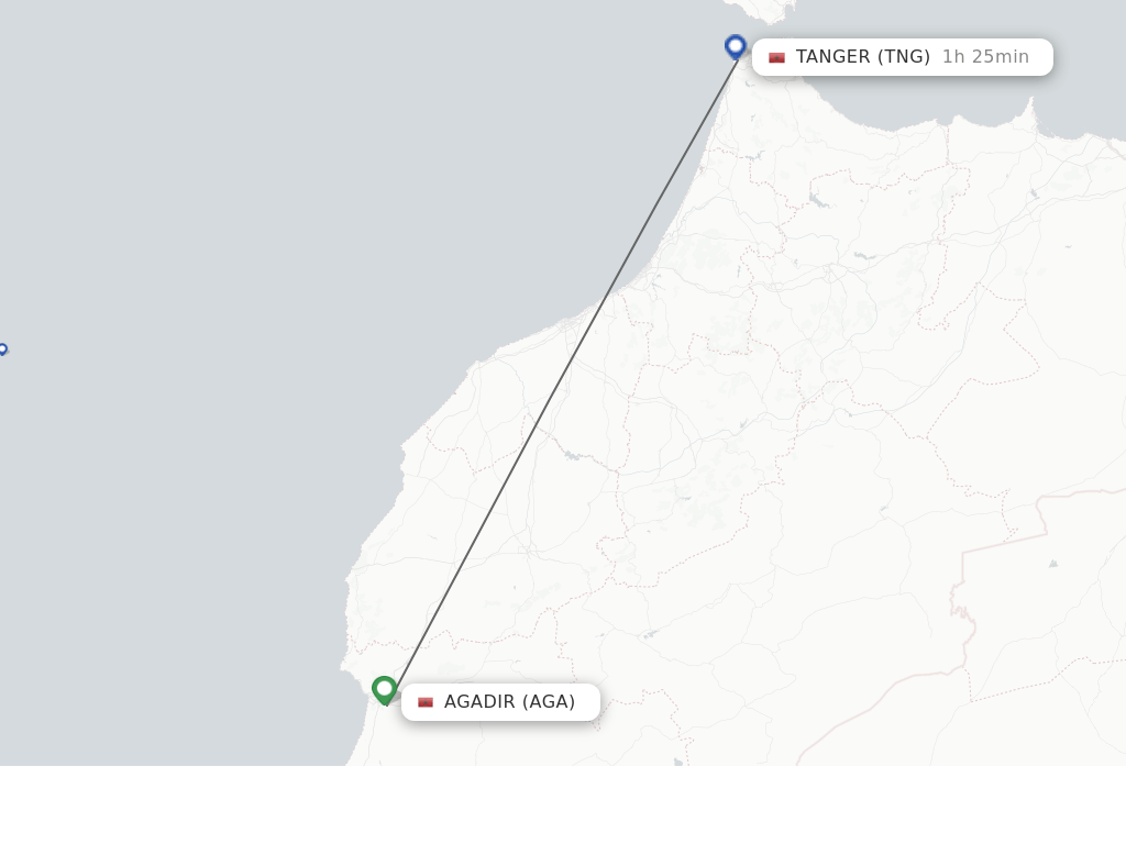 Flights from Agadir to Tangier route map