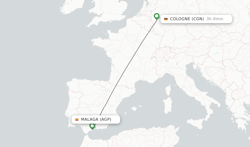 Flights from Malaga to Cologne route map