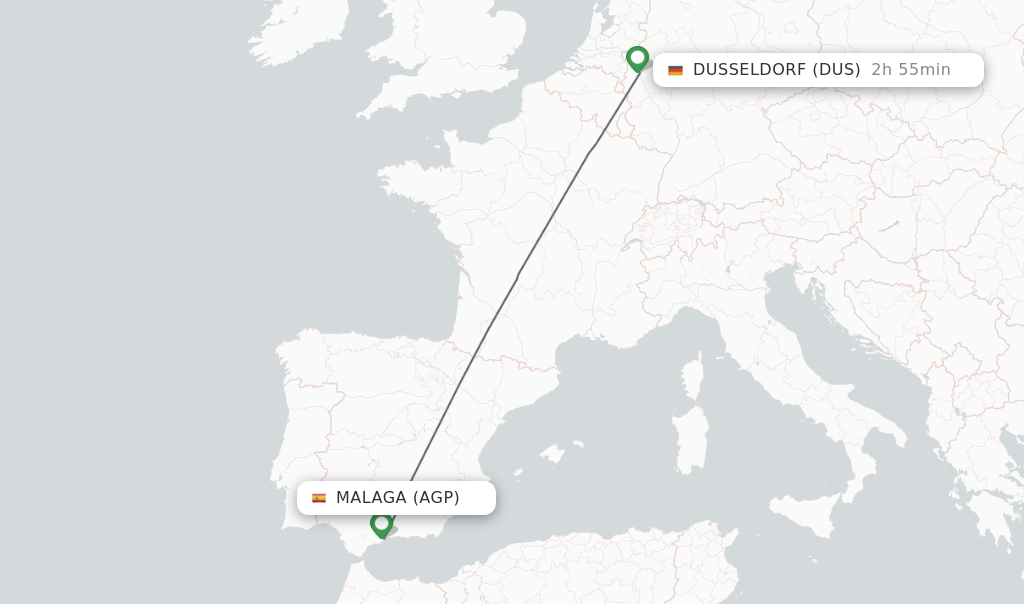 Flights from Malaga to Dusseldorf route map