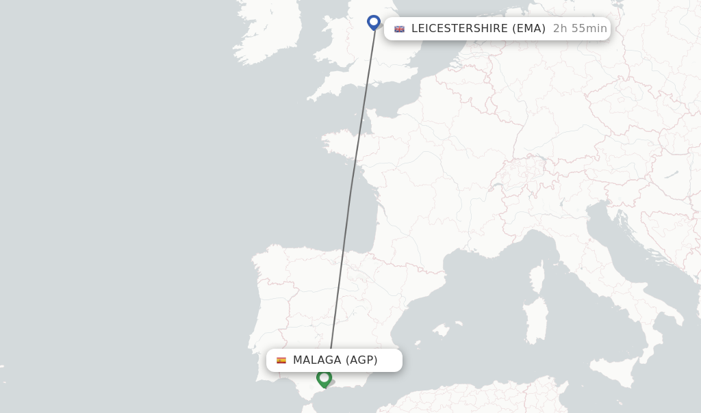 Flights from Malaga to Leicestershire route map