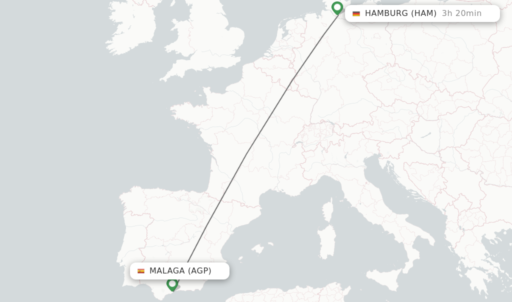 Flights from Malaga to Hamburg route map