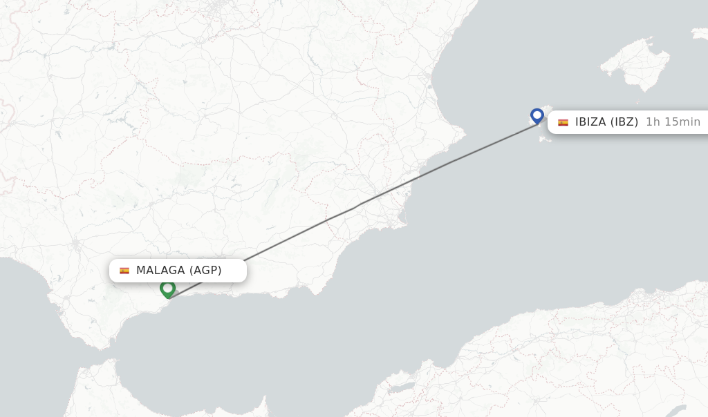 Flights from Malaga to Ibiza route map