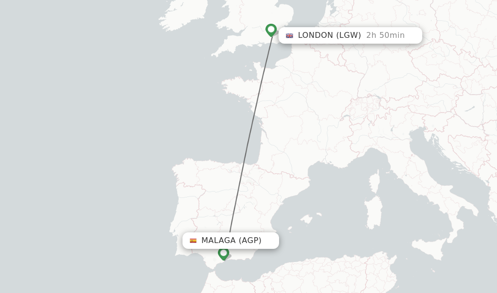 Flights from Malaga to London route map