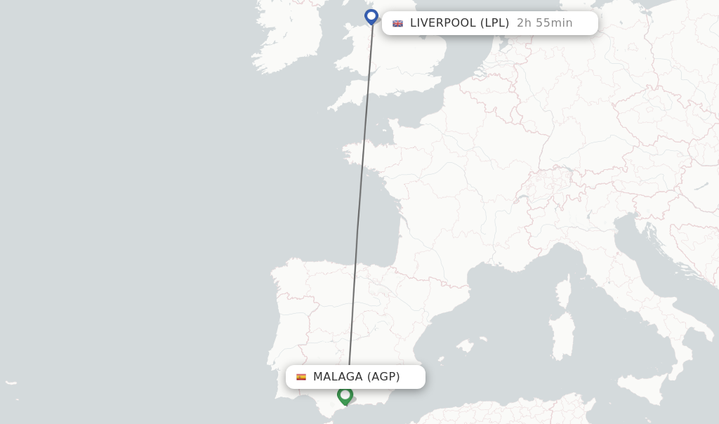 Flights from Malaga to Liverpool route map