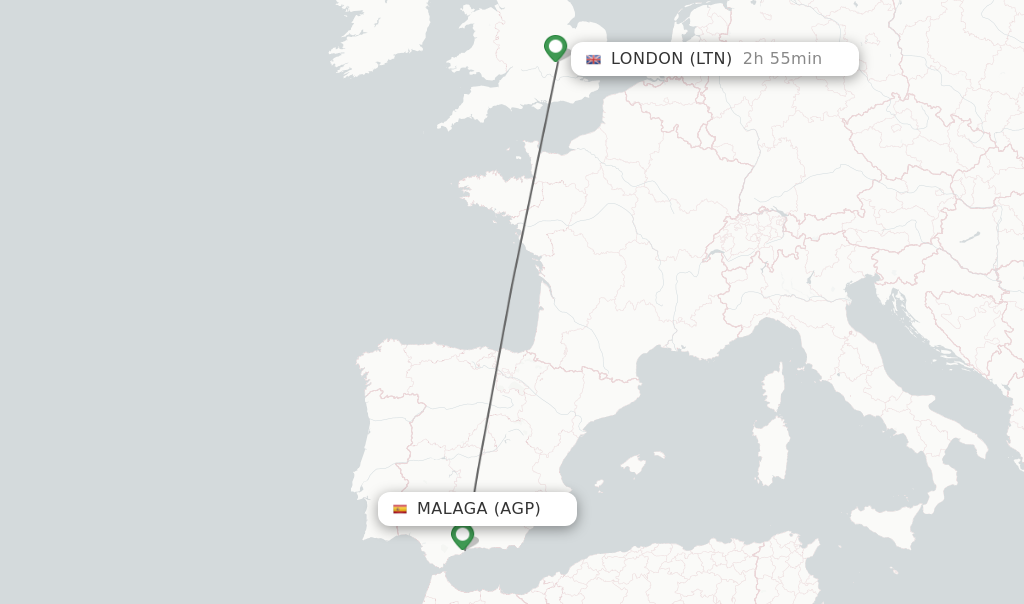 Flights from Malaga to London route map