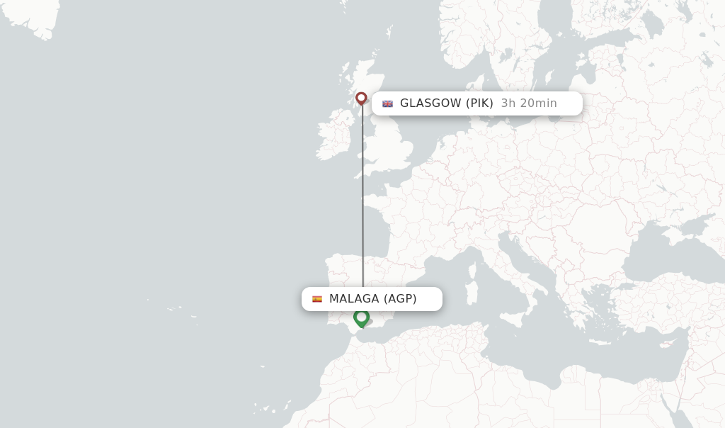 Flights from Malaga to Glasgow route map