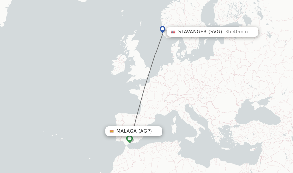 Flights from Malaga to Stavanger route map