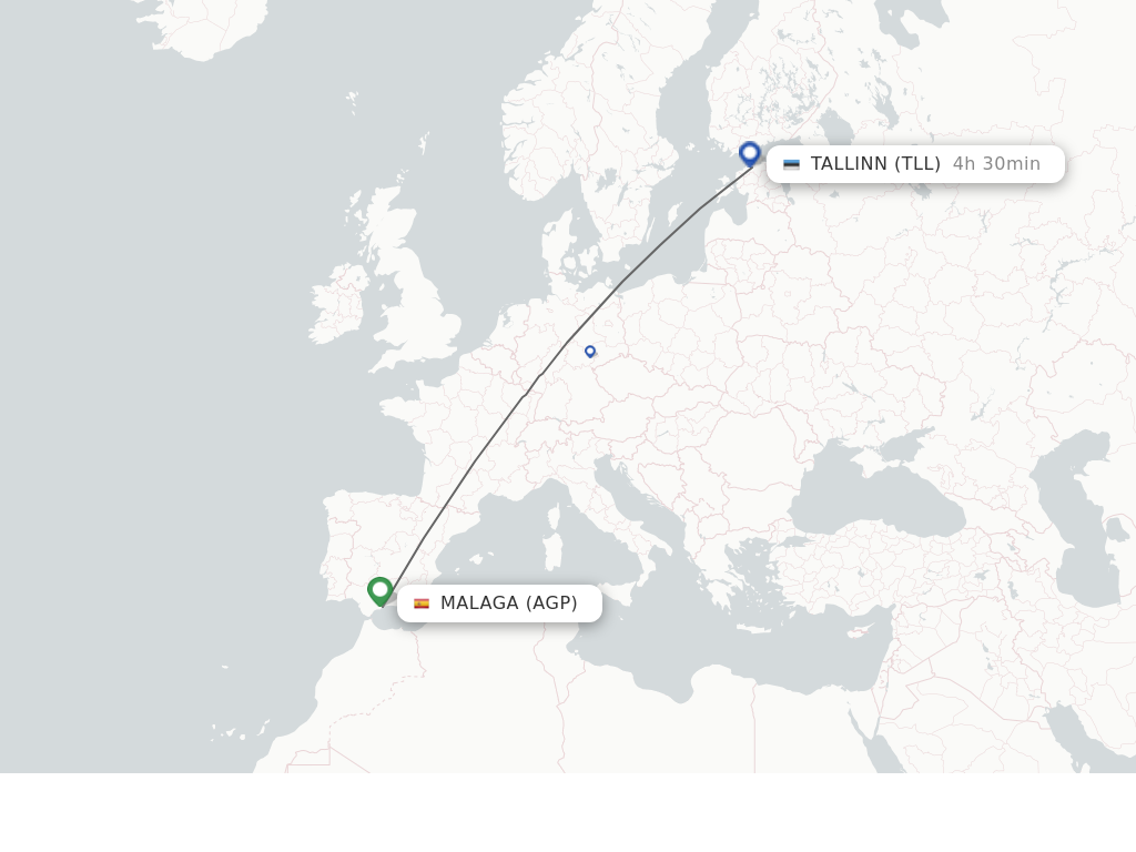 Flights from Malaga to Tallinn route map
