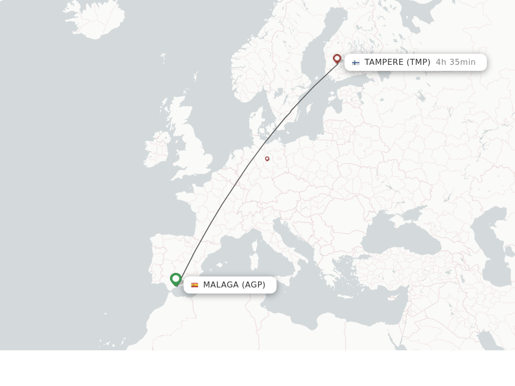 Flights from Malaga to Tampere route map