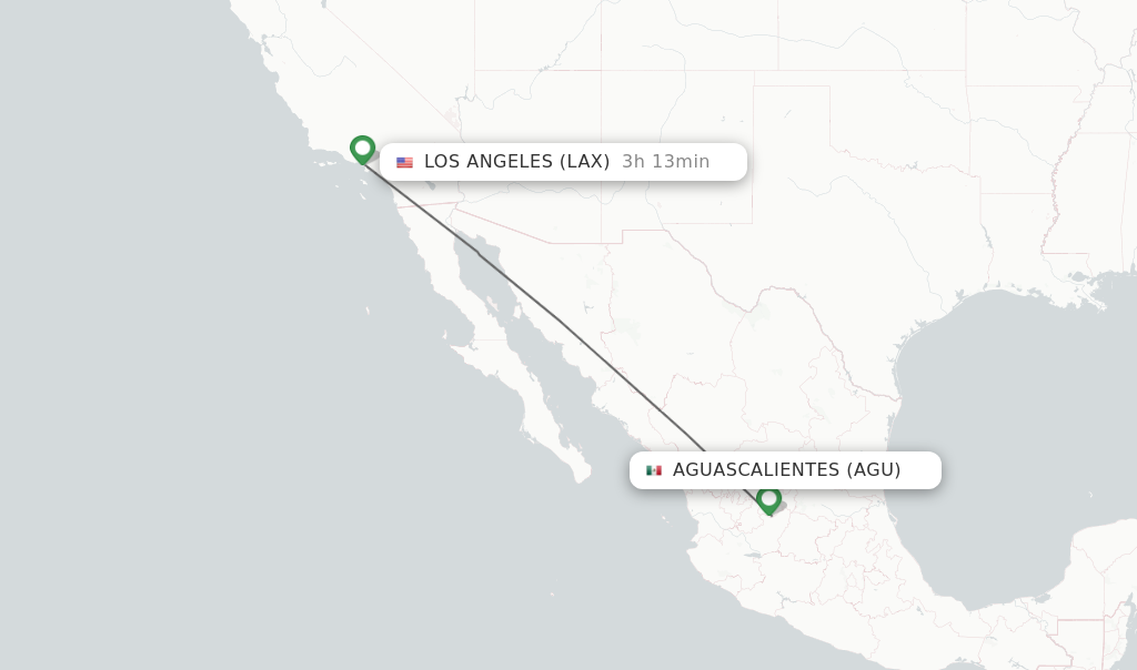Flights from Aguascalientes to Los Angeles route map