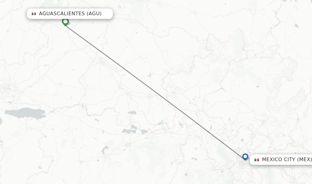 Flights from Aguascalientes to Mexico City route map