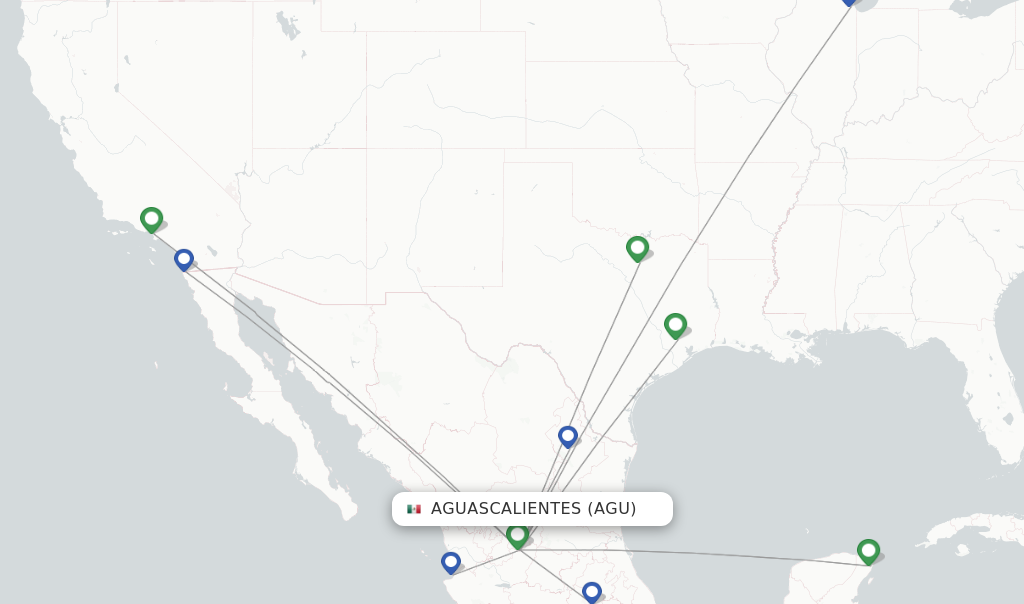 Flights from Aguascalientes to Mexico City route map