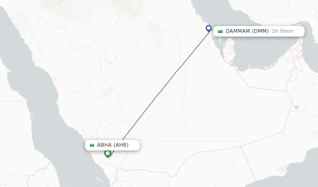 Flights from Abha to Dammam route map