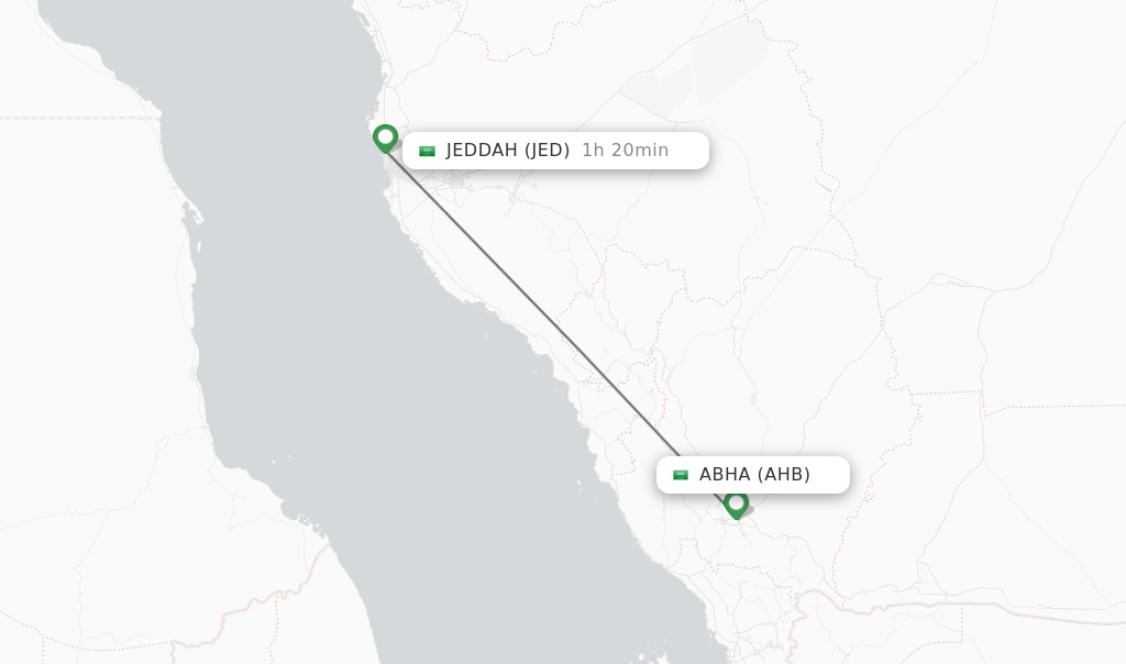 Flights from Abha to Jeddah route map