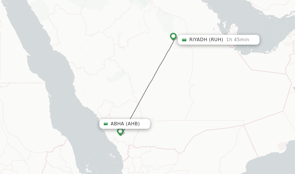 Flights from Abha to Riyadh route map