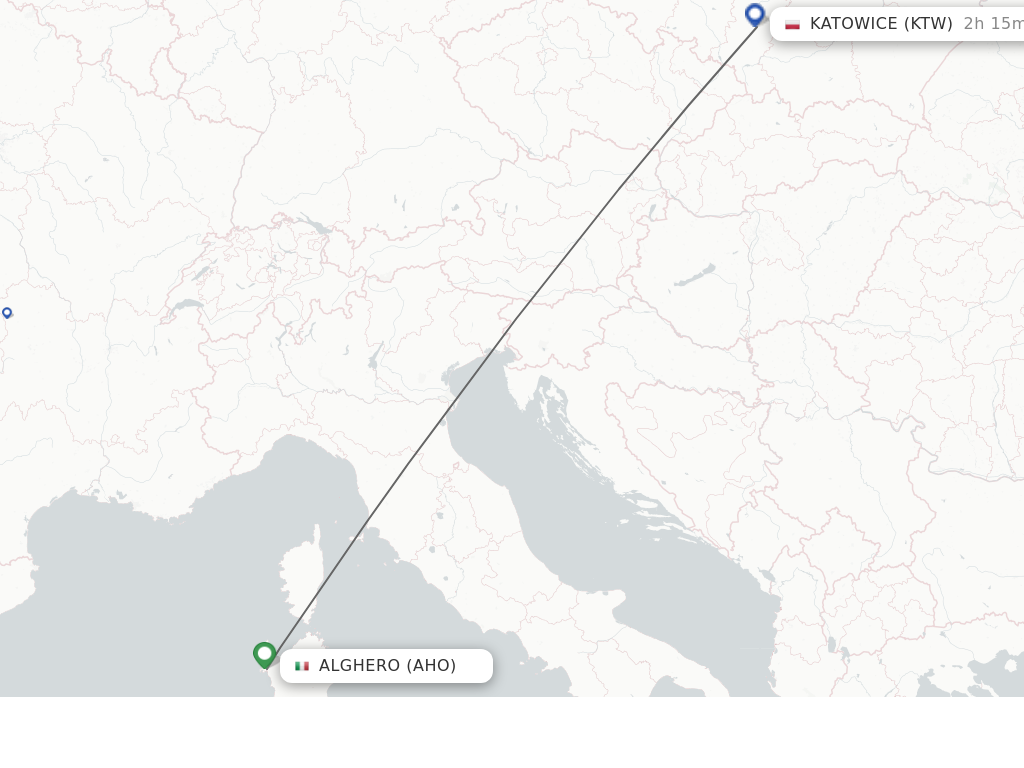 Flights from Alghero to Katowice route map