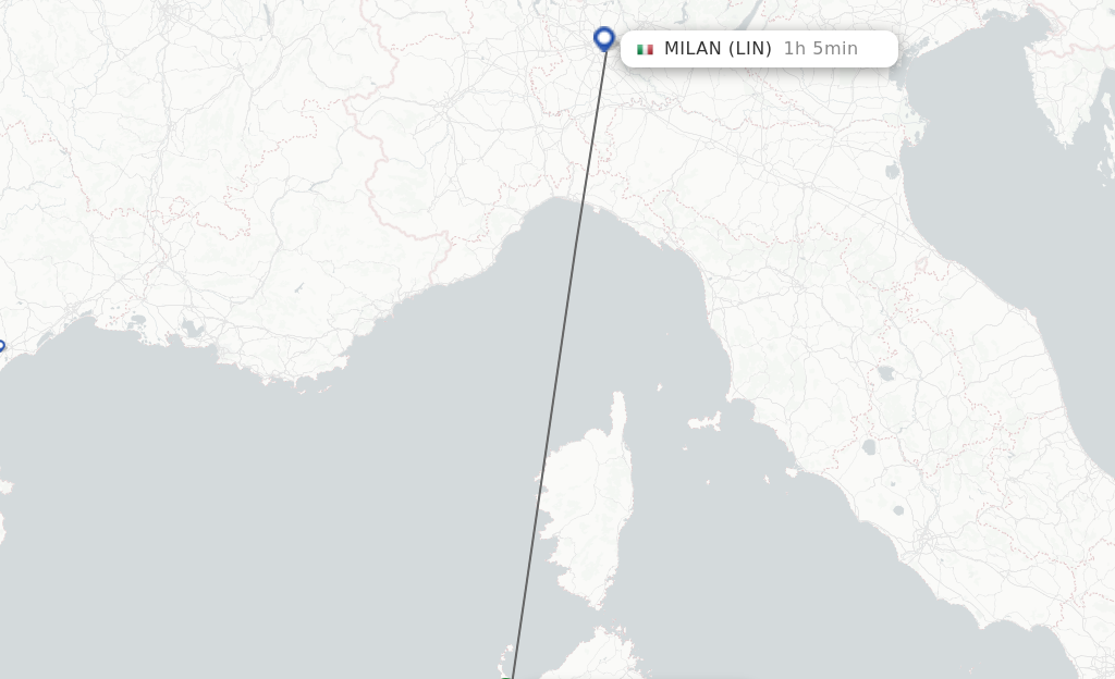 Flights from Alghero to Milan route map