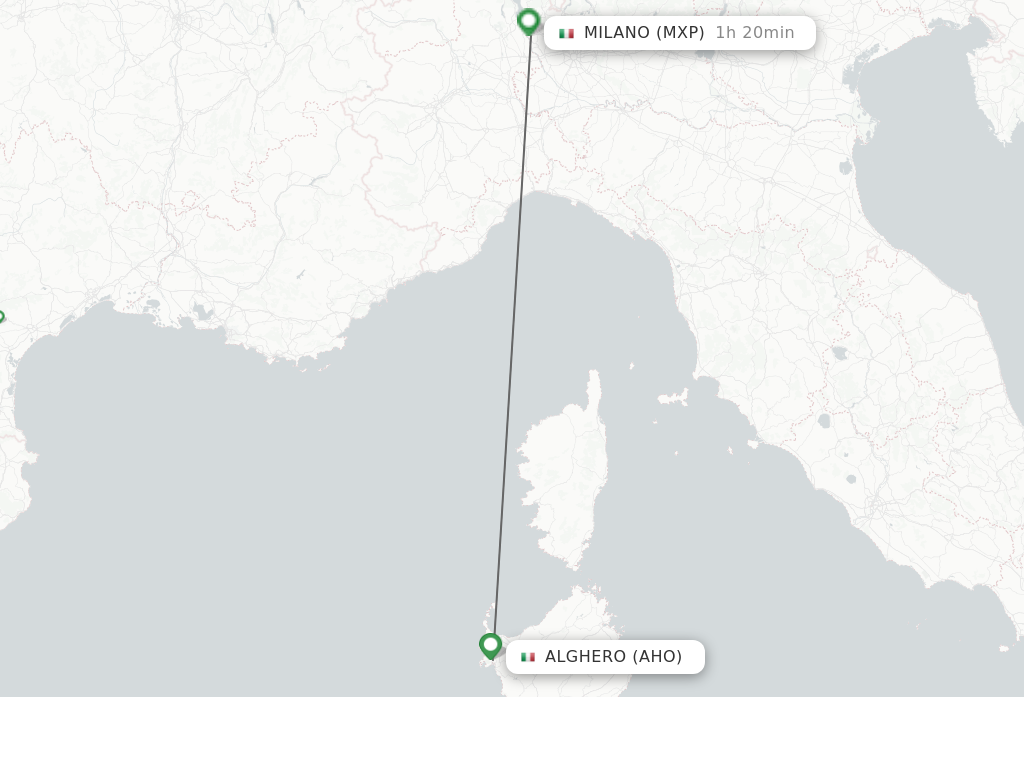 Flights from Alghero to Milan route map