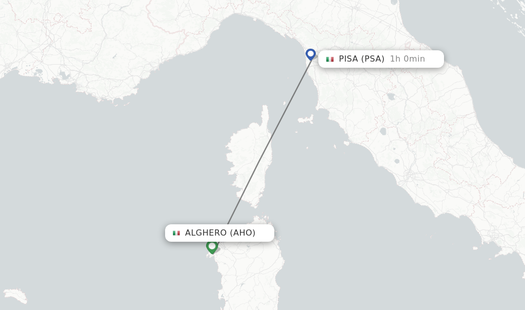 Flights from Alghero to Pisa route map