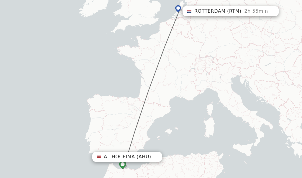 Flights from Al Hoceima to Rotterdam route map