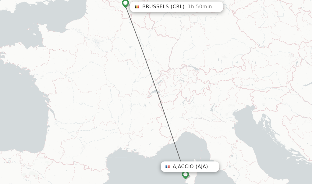 Flights from Ajaccio to Brussels route map