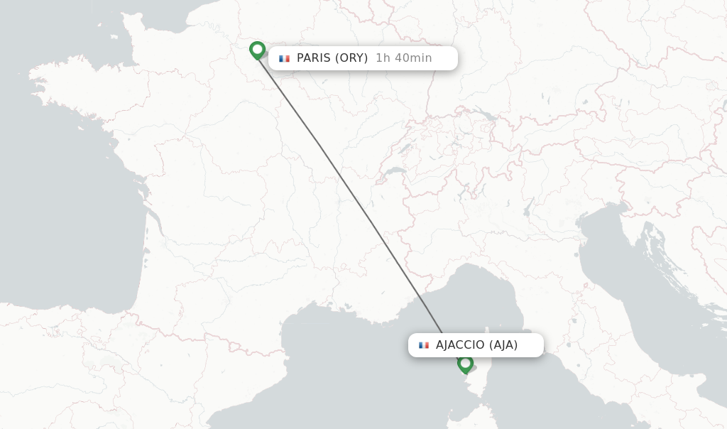 Flights from Ajaccio to Paris route map