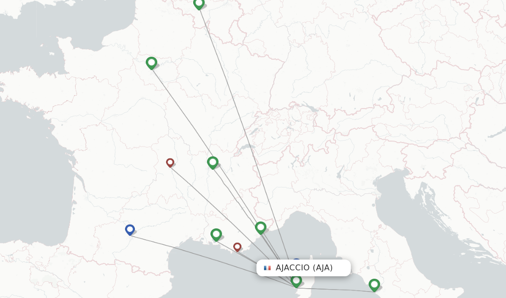 Route map with flights from Ajaccio with Air Corsica